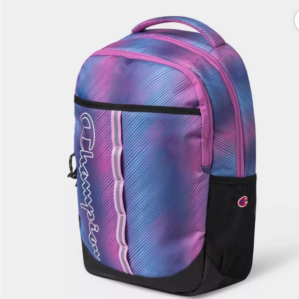 Champion Backpack Blue Pink Classic Logo Multiple Zippers Compartments New Tags